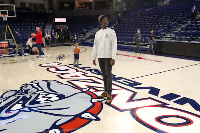 Zoom Diallo at center court of Gonzaga's gym (McCarthey Athletic Center)